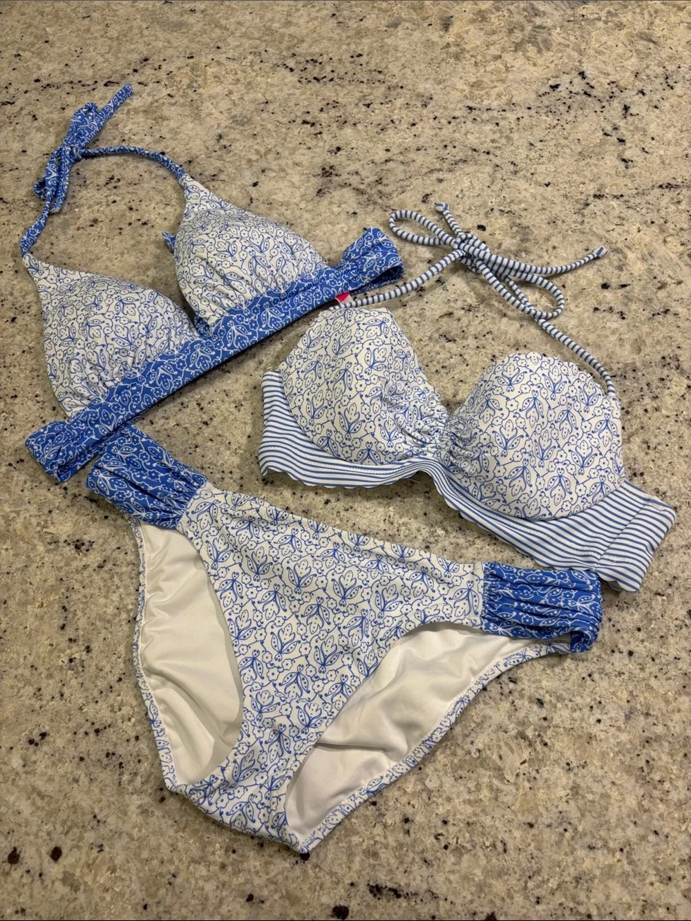 Victoria's Secret Blue and White Printed Bikini Set 3 pcs
